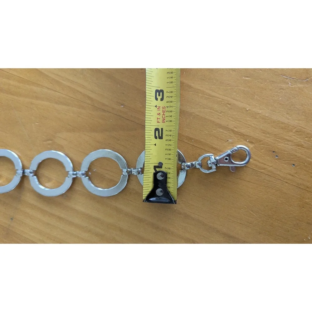 Silver Tone‎ Circle Link Chain Belt Adjustable Lobster Clasp Y2K Retro 40 Inch